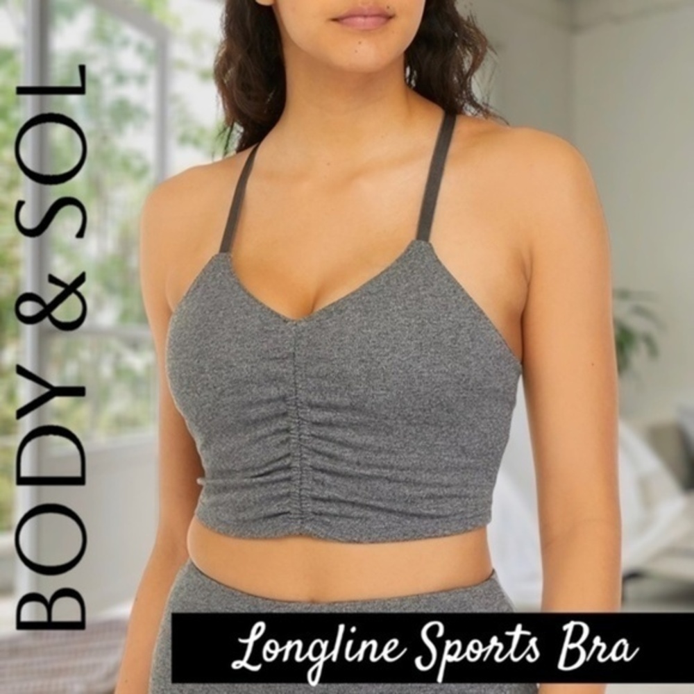 BODY & SOL Rouched Front Adjustable Strap Longline Sports Bra-Crop Top NWT/XXL